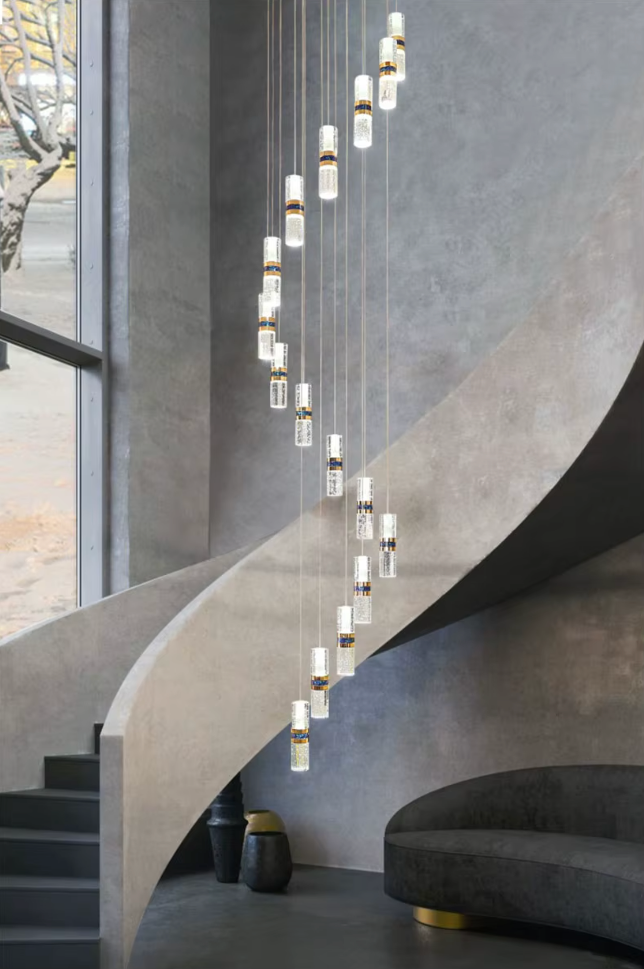 Crystal Columnar Chandelier Stair Long Line lamp