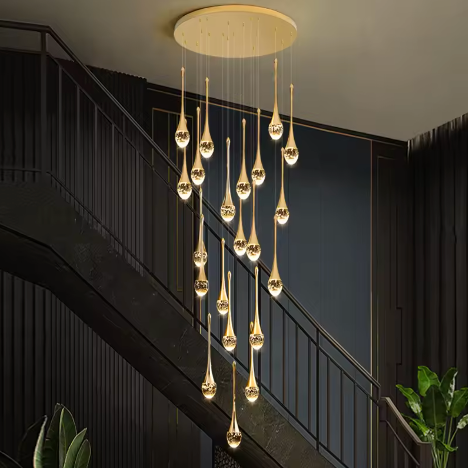 Crystal Water Drop Spiral Long Chandelier