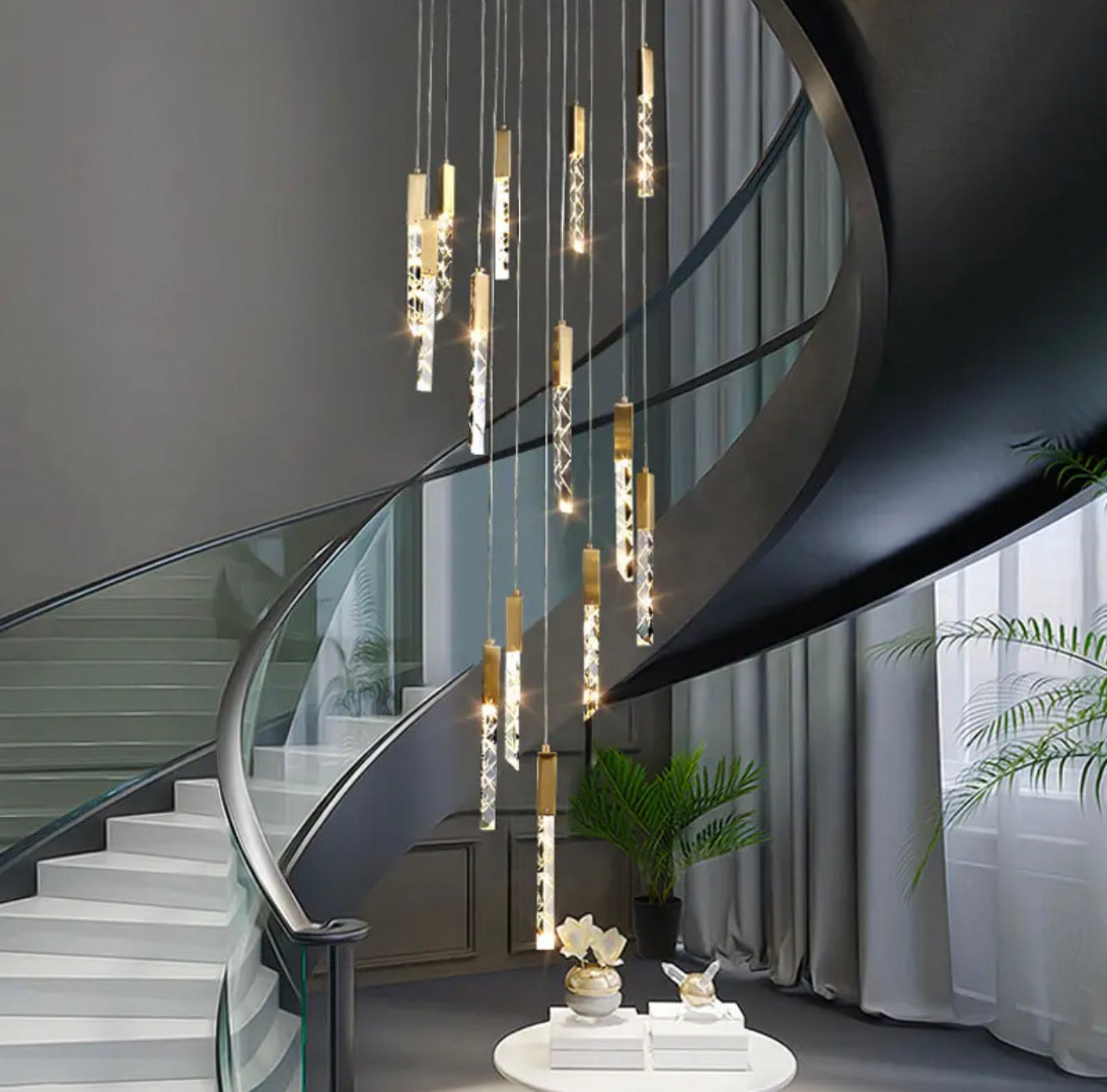 Modern LED Golden Light Staircase Pendant